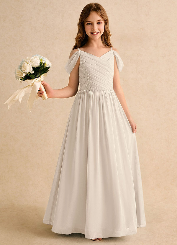 Azazie Chelo Girls Formal Abiti da Damigella Bambina Abito A-Line in Chiffon Plissettato Alabastro Bianco image1