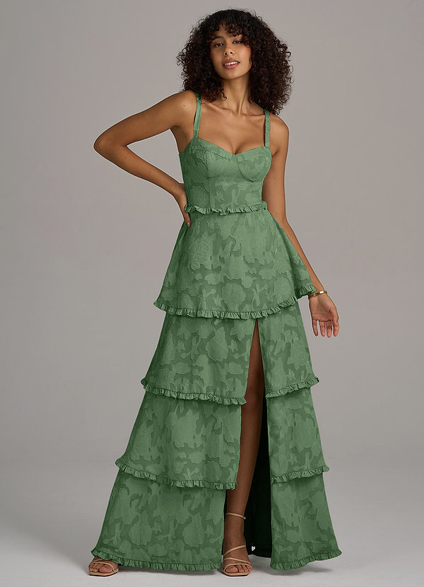 Azazie Romie Bridesmaid Dresses Eucalyptus A-Line Corset Floral Burnout Dress image1