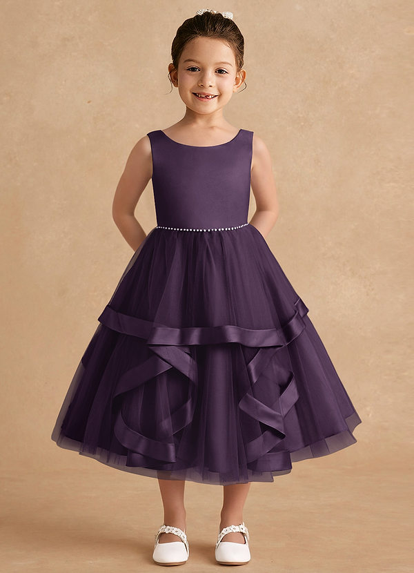 Azazie Posy Flower Girl Dresses Plum A-Line Beaded Tulle Dress image1