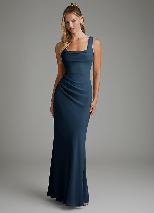 Azazie Asa Bridesmaid Dresses Dark Navy Sheath Corset Chiffon Dress image1