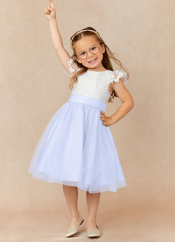 Azazie Vetty Flower Girl Dresses Ivory Lavender A-Line Lace Tulle Dress image1