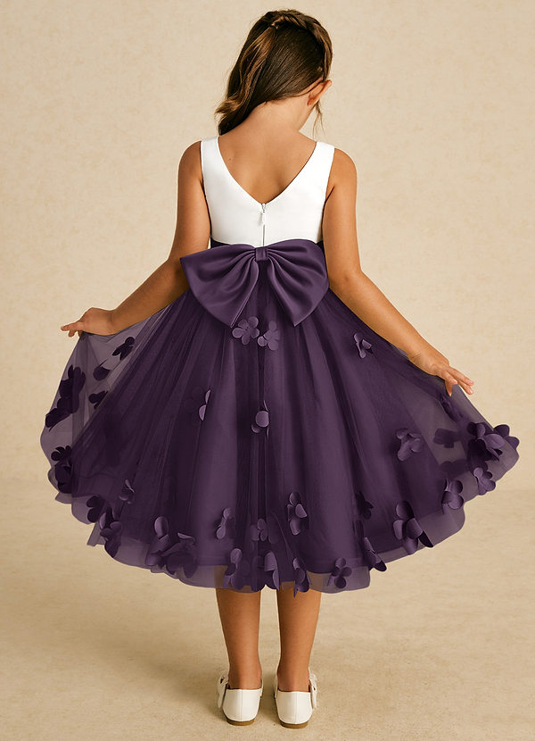 Azazie Sprout Vestidos de Niña de Flores Vestido de Ciruela de Tul de Corte En A con Lazo image1