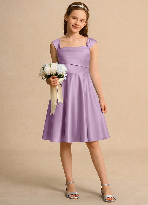 Azazie Budle Girls Formal Flower Girl Dresses Wisteria A-Line Pleated Matte Satin Dress image1