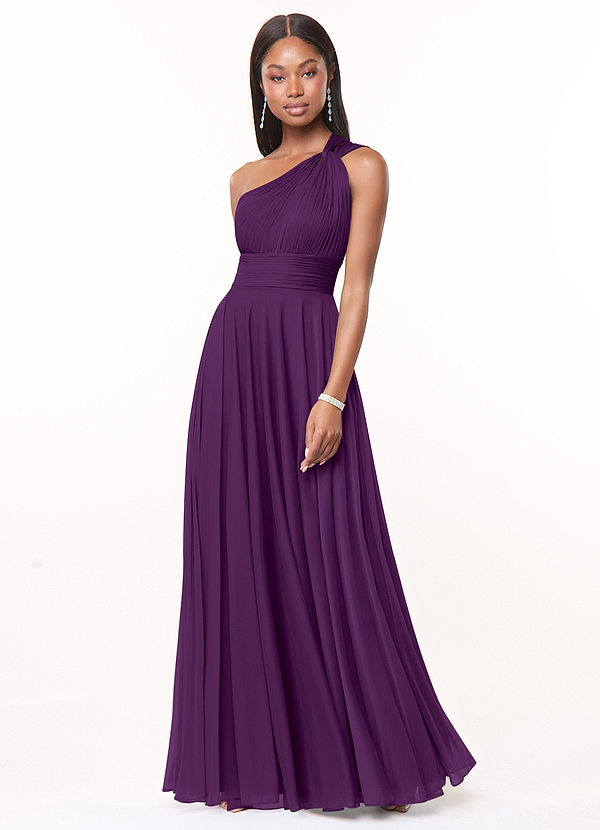 Azazie Charlize Bruidsmeisjes Jurken Jurk van Mesh met A-Lijn One-Shoulder Druif image1
