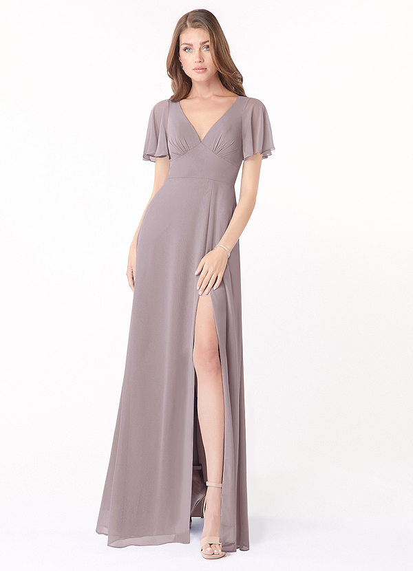 Azazie Kimber Bridesmaid Dresses A-Line Flounce Sleeve Chiffon Floor-Length Dress image1