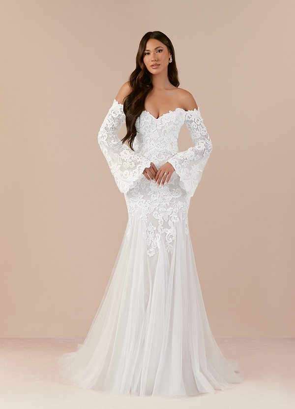 Azazie Arlette Wedding Dresses Diamond White Mermaid Sweetheart Sequins Tulle Dress image1