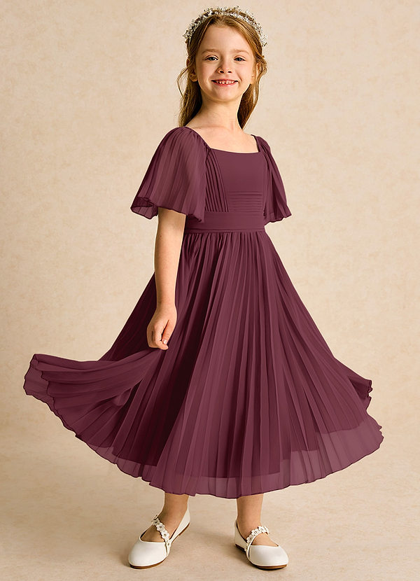 Azazie Gisele Abiti da Ragazza di Fiori Abito A-Line in Chiffon Plissettato Cabernet image1
