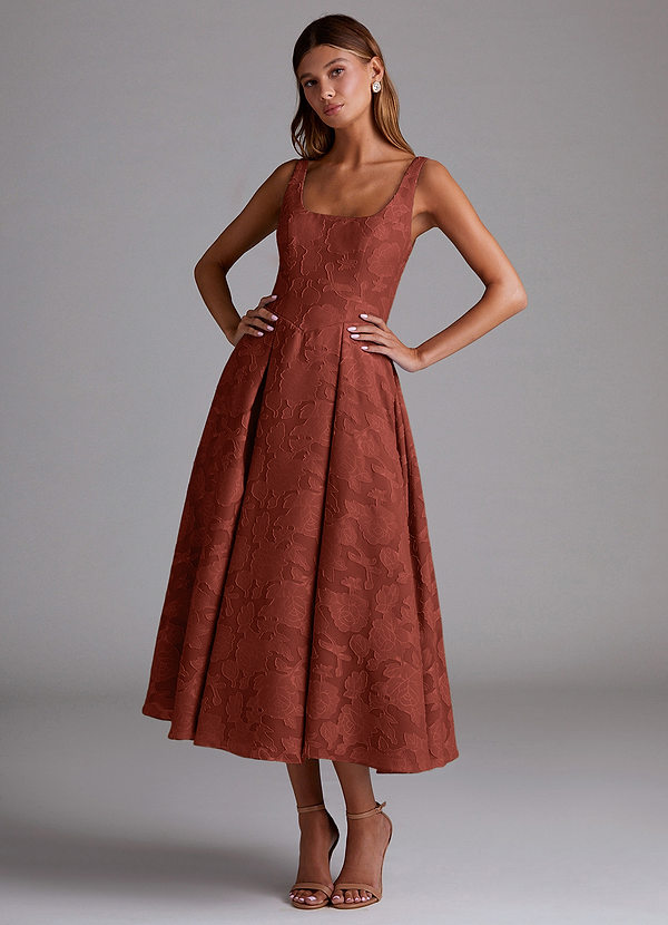 Adelie Terracotta A-line Midi Dress front