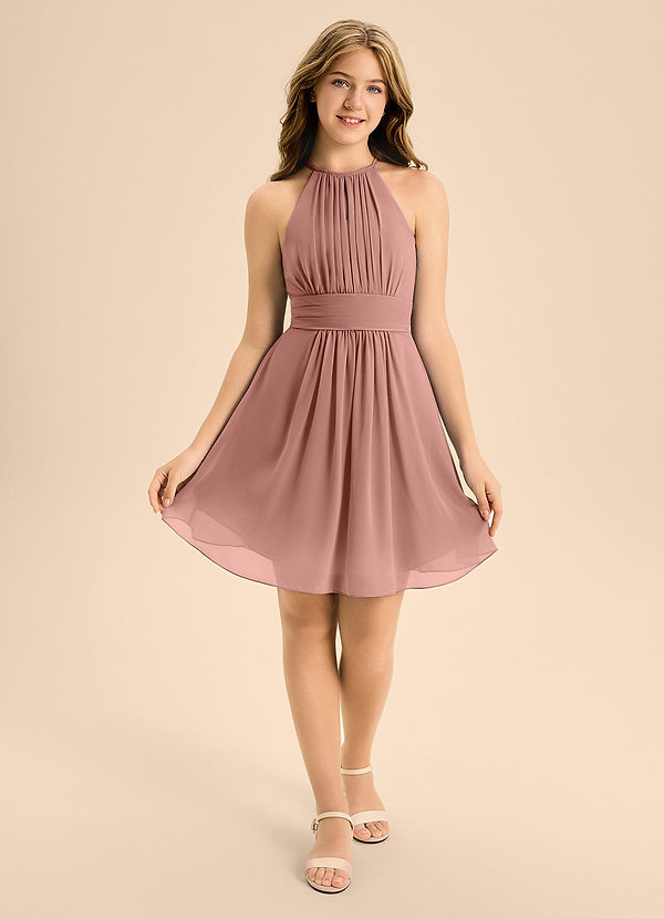 Azazie Bonnie Junior Cedar Rose A-Line Pleated Chiffon Dress image1