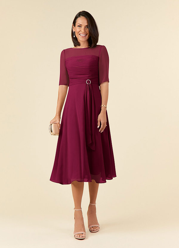 Naomi Mother of the Brides Dresses Burgundy A-Line Boatneck Pleated Chiffon Dress image1