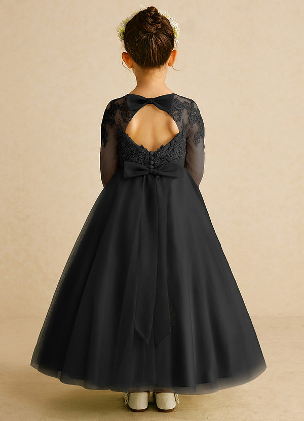 Azazie Precious Flower Girl Dresses Black A-Line Lace Tulle Dress image1