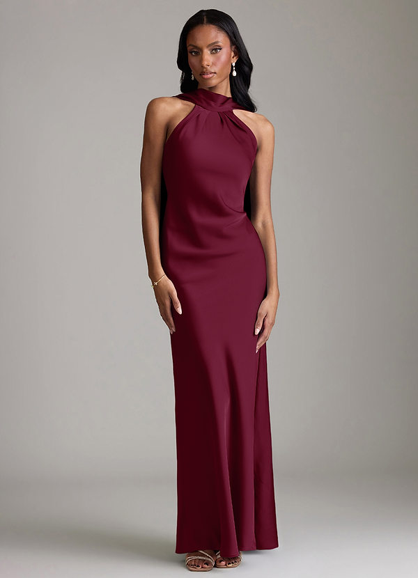 Azazie Cassiana Bruidsmeisjes Jurken Jurk van Stretch Satijn met Zeemeermin Geplooid Moerbei image1