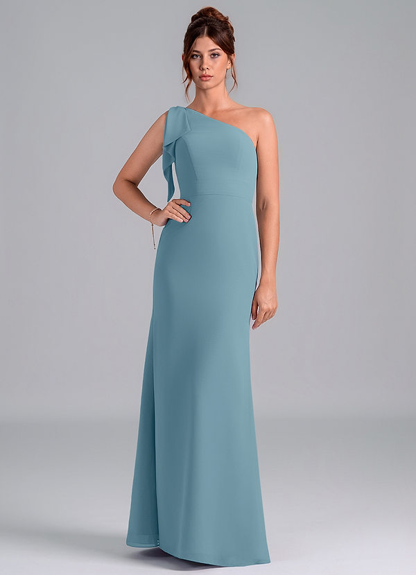 Azazie Rinna Bridesmaid Dresses Moody Blue Mermaid One Shoulder Chiffon Dress image1