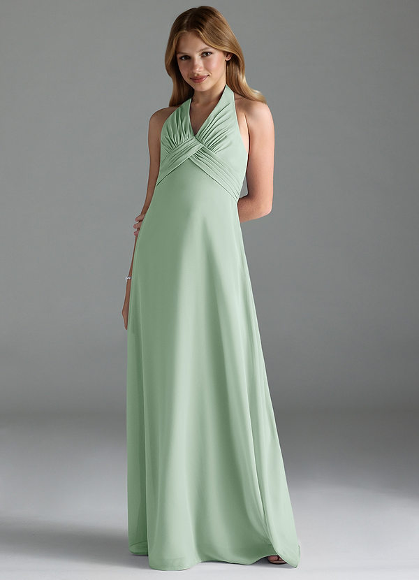 Azazie Tessie Junior Agave A-Line Pleated Chiffon Dress image1