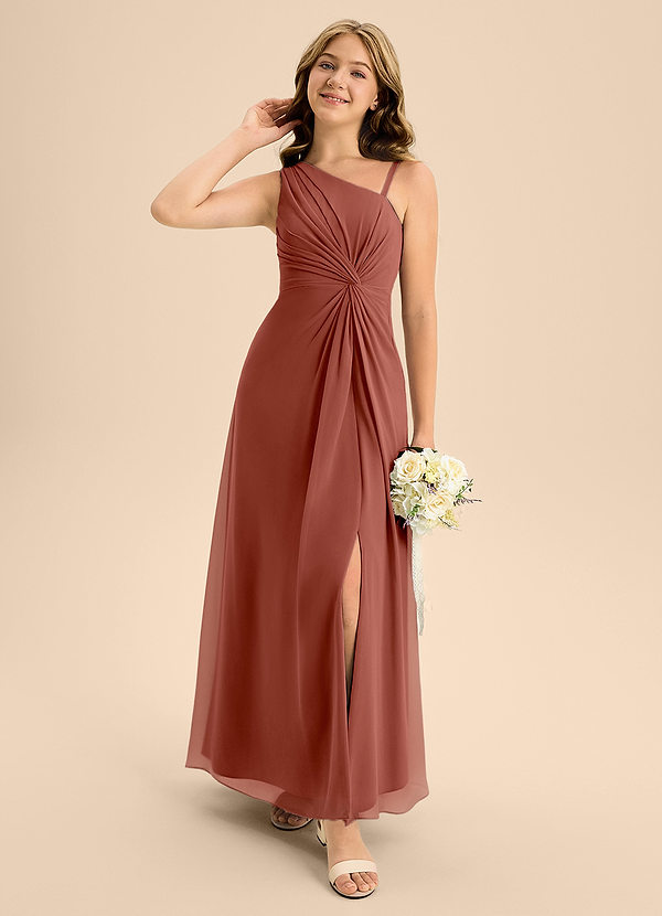 Azazie Brooke Junior Auburn A-Line Side Slit Chiffon Dress image1