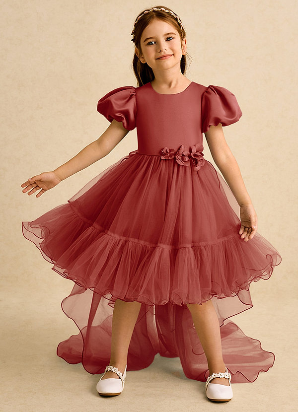 Azazie Cocoa Abiti da Ragazza di Fiori Abito Principessa in Tulle Plissettato Terracotta image1