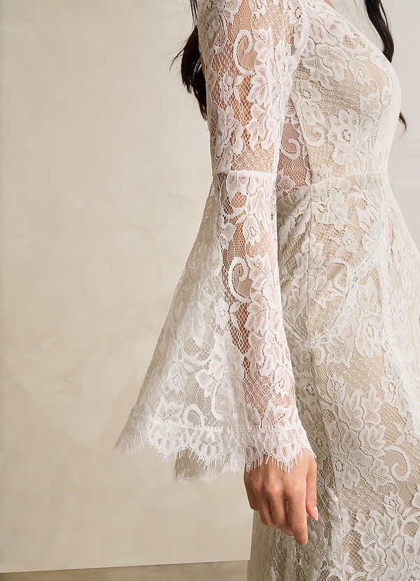 Azazie Hayes Trouwjurken Jurk van Kant met Zeemeermin V-hals Diamant Wit Naakt image1