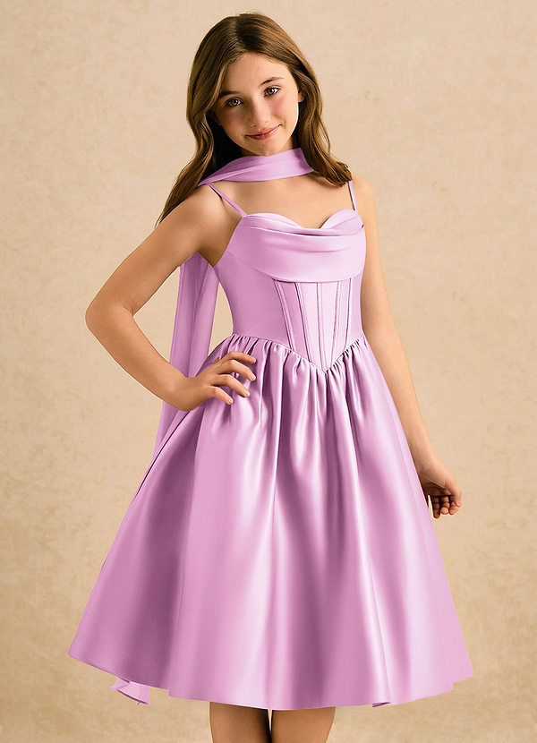 Azazie Shona Girls Formal Bloemenmeisjes Jurken A-Lijn Jurk van Mat Satijn Sweetheart Halslijn Snoep Roze image1