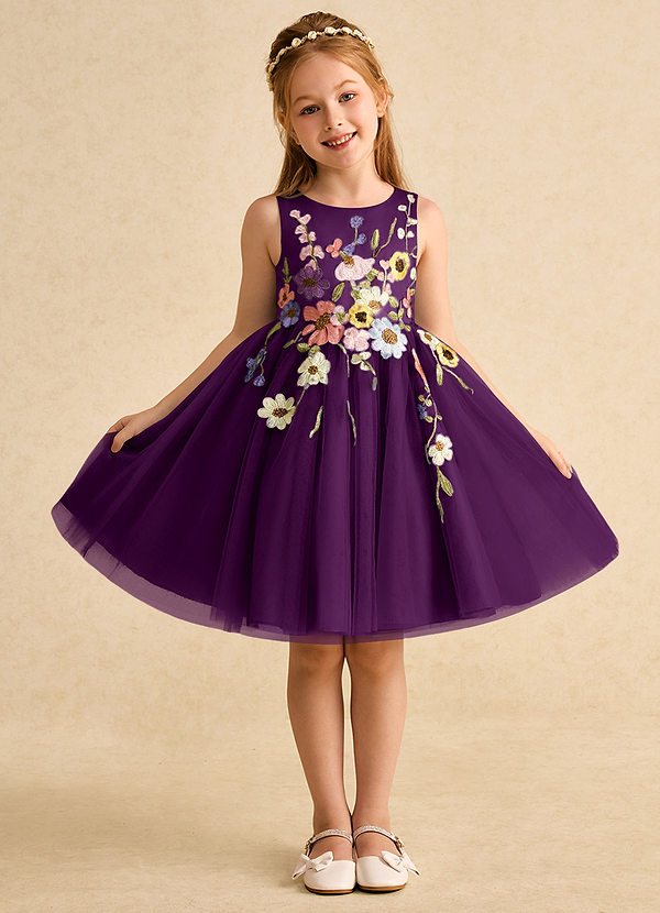 Azazie Prima Flower Girl Dresses Grape A-Line Bow Tulle Dress image1