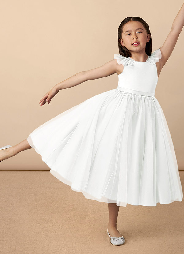 Azazie Dolly Flower Girl Dresses Ivory A-Line Bow Tulle Dress image1