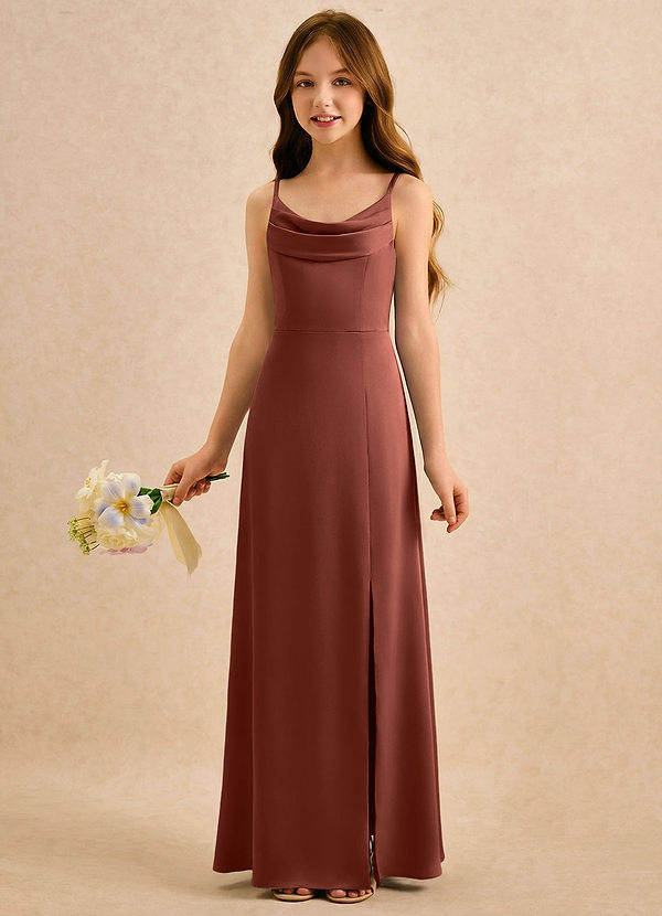 Azazie Shira Girls Formal Flower Girl Dresses Auburn A-Line Pleated Stretch Satin Dress image1