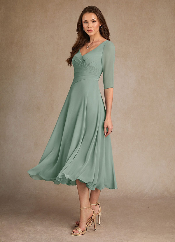 Azazie Durant Mother of the Brides Dresses Silver Sage A-Line Pleated Chiffon Dress image1