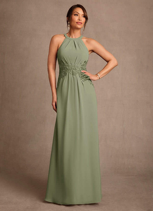 Azazie Georgie Mother of the Bride Dresses Vestido Pistache de Chiffon de Linha A com Renda image1