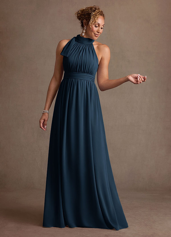 Antoinette Mother of the Brides Dresses Dark Navy A-Line Pleated Chiffon Dress image1