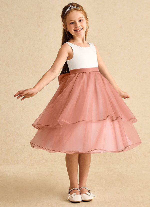 Azazie Rene Flower Girl Dresses Ivory Mai Tai A-Line Bow Tulle Dress image1