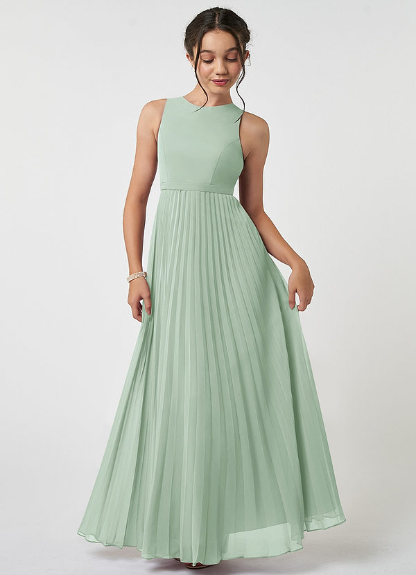 Azazie Lindie Junior Agave A-Line Pleated Chiffon Dress image1