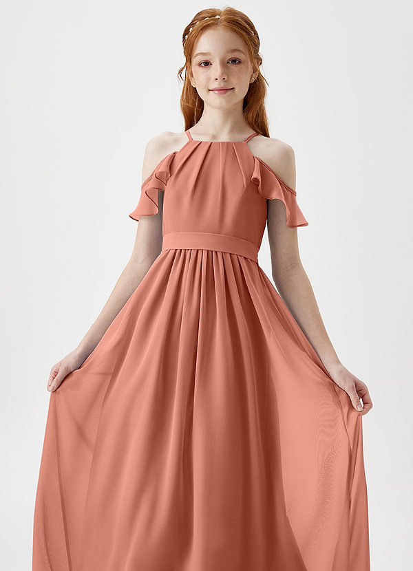 Azazie Chaya Junior MAI TAI A-Line Off the Shoulder Chiffon Dress image1