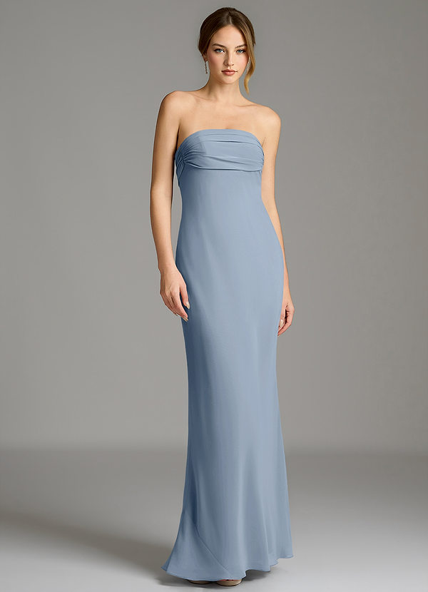 Azazie Ailanie Bruidsmeisjes Jurken Jurk van Chiffon met Zeemeermin Strapless Stoffig Blauw image1