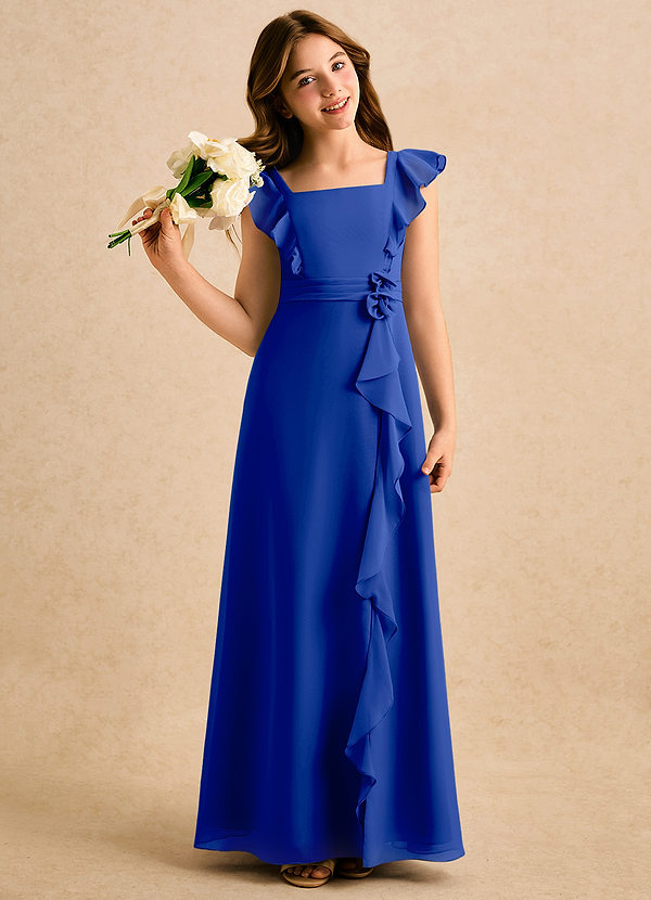 Azazie Soso Girls Formal Blomsterpigekjoler A-Line Plisseret Chiffon Gulv-længde Kjole image1