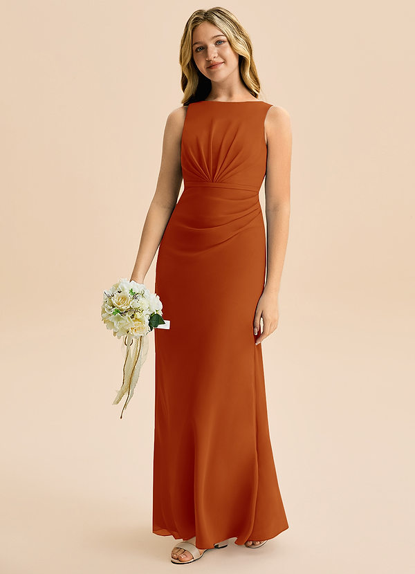 Azazie Floris Junior Robe Trapèze en Mousseline de soie Plissée Paprika image1