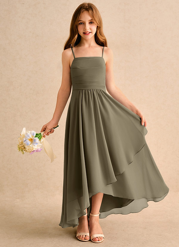 Azazie Twilight Dance Girls Formal Abiti da Ragazza di Fiori Abito A-Line in Chiffon Plissettato Willow Green image1
