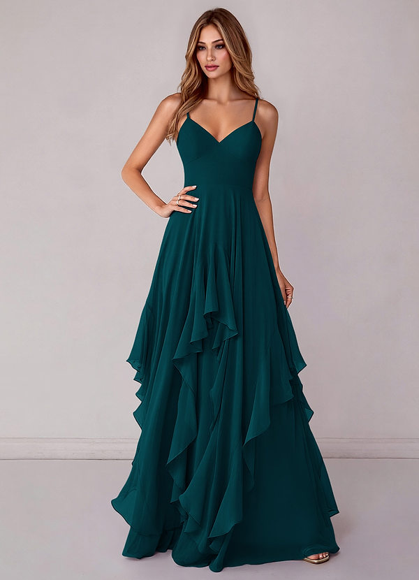 Azazie Zaina Bridesmaid Dresses Pine A-Line Chiffon Dress image1
