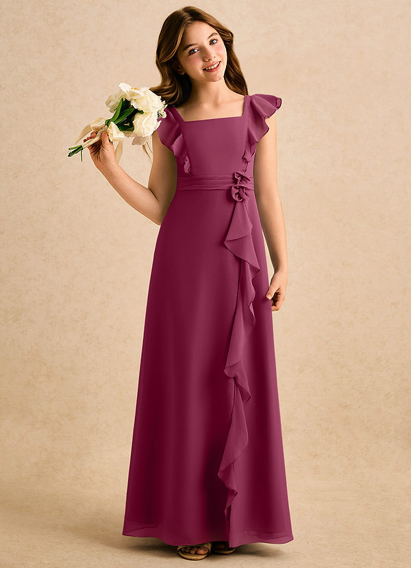 Azazie Soso Girls Formal Blomsterpigekjoler A-Line Plisseret Chiffon Gulv-længde Kjole image1