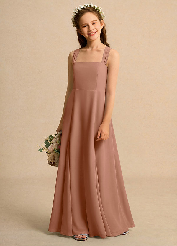 Azazie Tater Junior Formal Vestidos de Niña de Flores Vestido de Bronceador de Gasa de Corte En A con Plisado image1