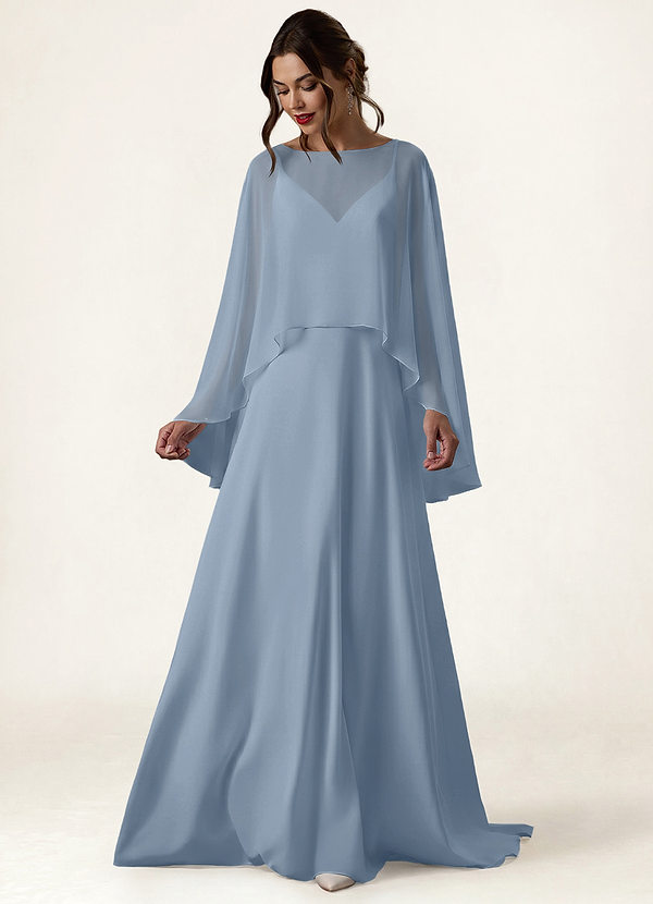 front Azazie Matching Color Chiffon High Low Sheer Cape