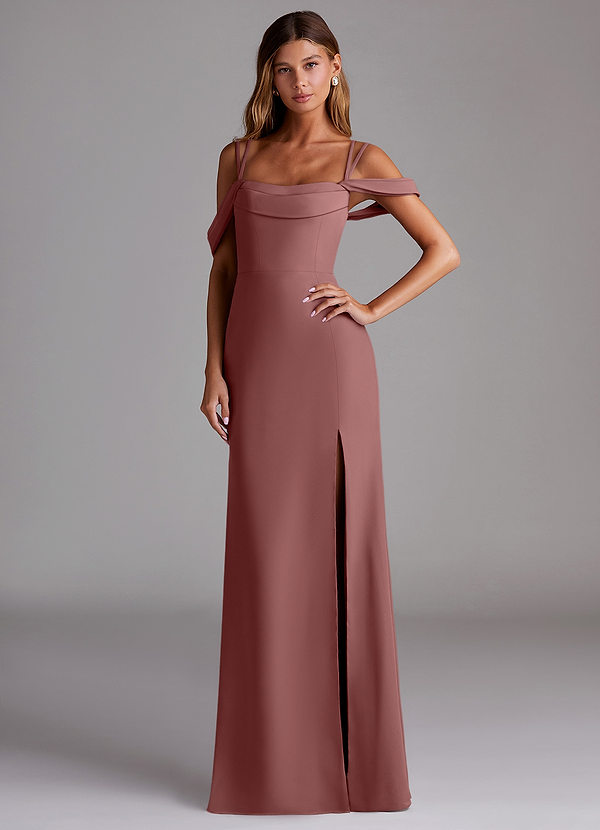 Azazie Callan Bridesmaid Dresses Desert Rose Mermaid Pleated Chiffon Convertible Dress image1