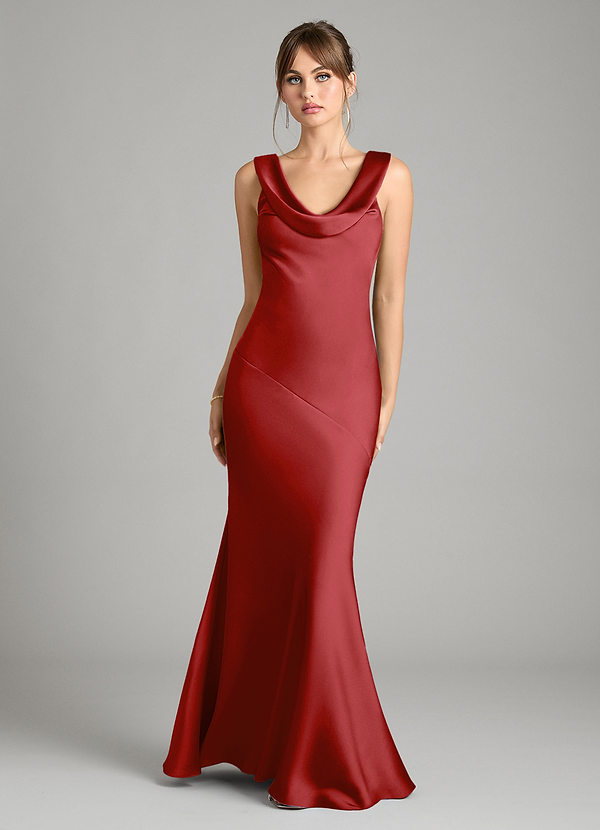 Azazie Rylina Bridesmaid Dresses Pomegranate Mermaid Stretch Satin Dress image1