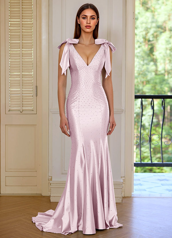 Arabella Rose Robe de bal sirène en satin à pois et nœuds, col en V image1