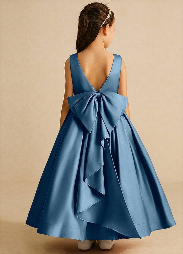 Azazie Cailee Flower Girl Dresses Bermuda Ball-Gown Pleated Matte Satin Dress image1