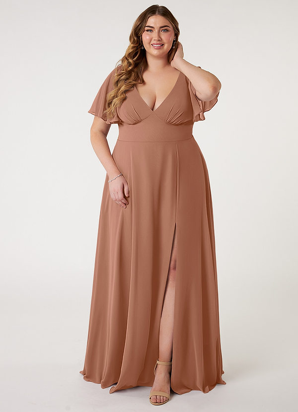Azazie Kimber Bridesmaid Dresses Bronzer A-Line Flounce Sleeve Chiffon Dress image1