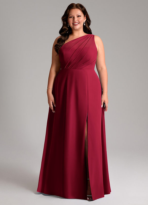 Azazie Phaedra Bruidsmeisjes Jurken Jurk van Chiffon met A-Lijn One-Shoulder Bourgondië image1