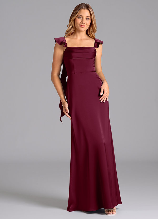 Azazie Adi Bridesmaid Dresses Mulberry A-Line Pleated Stretch Satin Dress image1