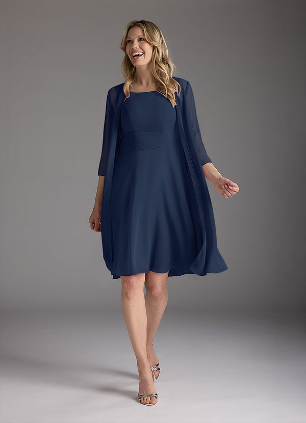 Azazie Shirley Mother of the Brides Dresses Dark Navy A-Line Scoop Pleated Chiffon Dress image1