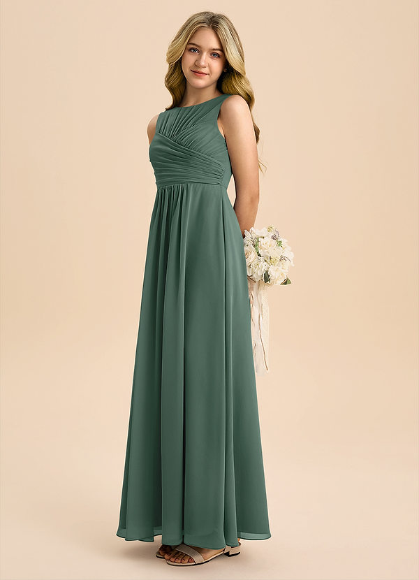 Azazie Skyla Junior Sea Moss A-Line Pleated Chiffon Dress image1
