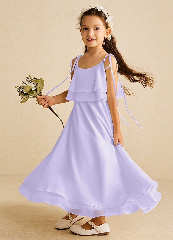Azazie Temi Flower Girl Dresses Lilac A-Line Spaghetti Strap Chiffon Dress image1