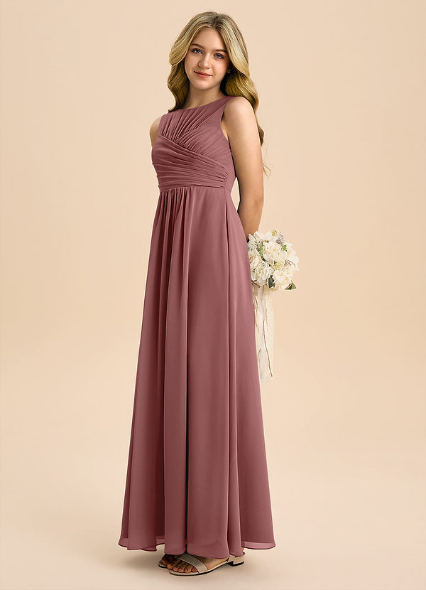 Azazie Skyla Junior A-Linie Plissee Chiffon Kleid Wüstenrose image1
